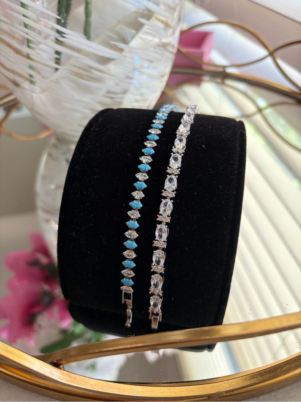 Turquoise and Clear Stone Women's Tennis Bracelet Set